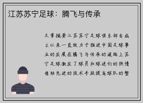 江苏苏宁足球：腾飞与传承